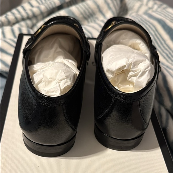 Gucci Black Leather Loafers with Gold Embroidery - Picture 2 of 7